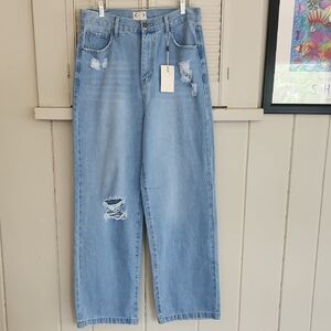 Joyfolie Blue Straight Leg Jeans with Distressed Detail